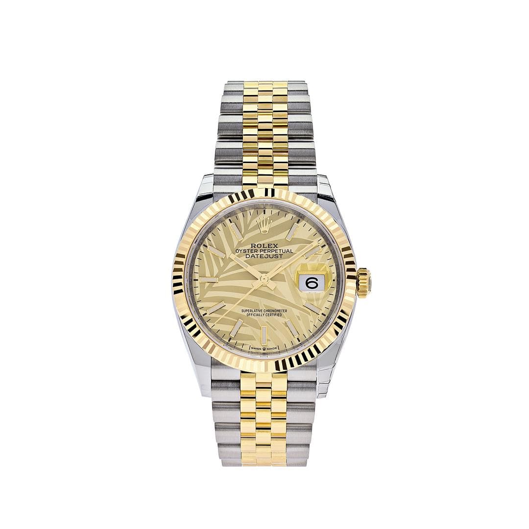 rolex-datejust-36-yellow-gold-steel-palm-motif-dial-jubilee-126233-rolex-40266757374196 Rolex Datejust 36 126233 Stainless Steel Yellow Gold Palm Motif Dial Jubilee - Image 1