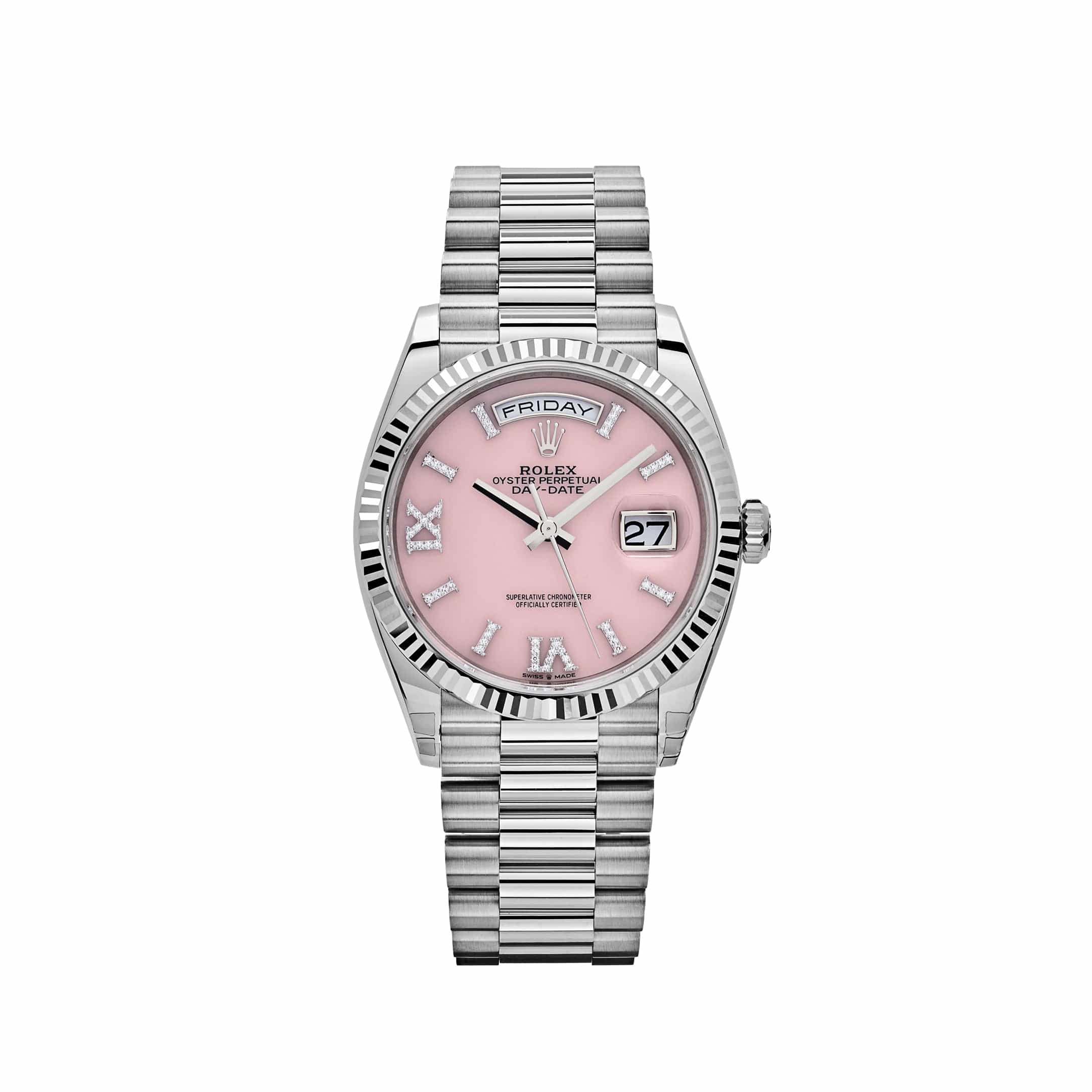 rolex-day-date-128239-white-gold-pink-opal-diamond-roman-numerals-dial-2024-rolex-43627610439924 Rolex Day-Date 36 128239 White Gold Pink Opal Diamond Roman Numerals Dial - Image 1