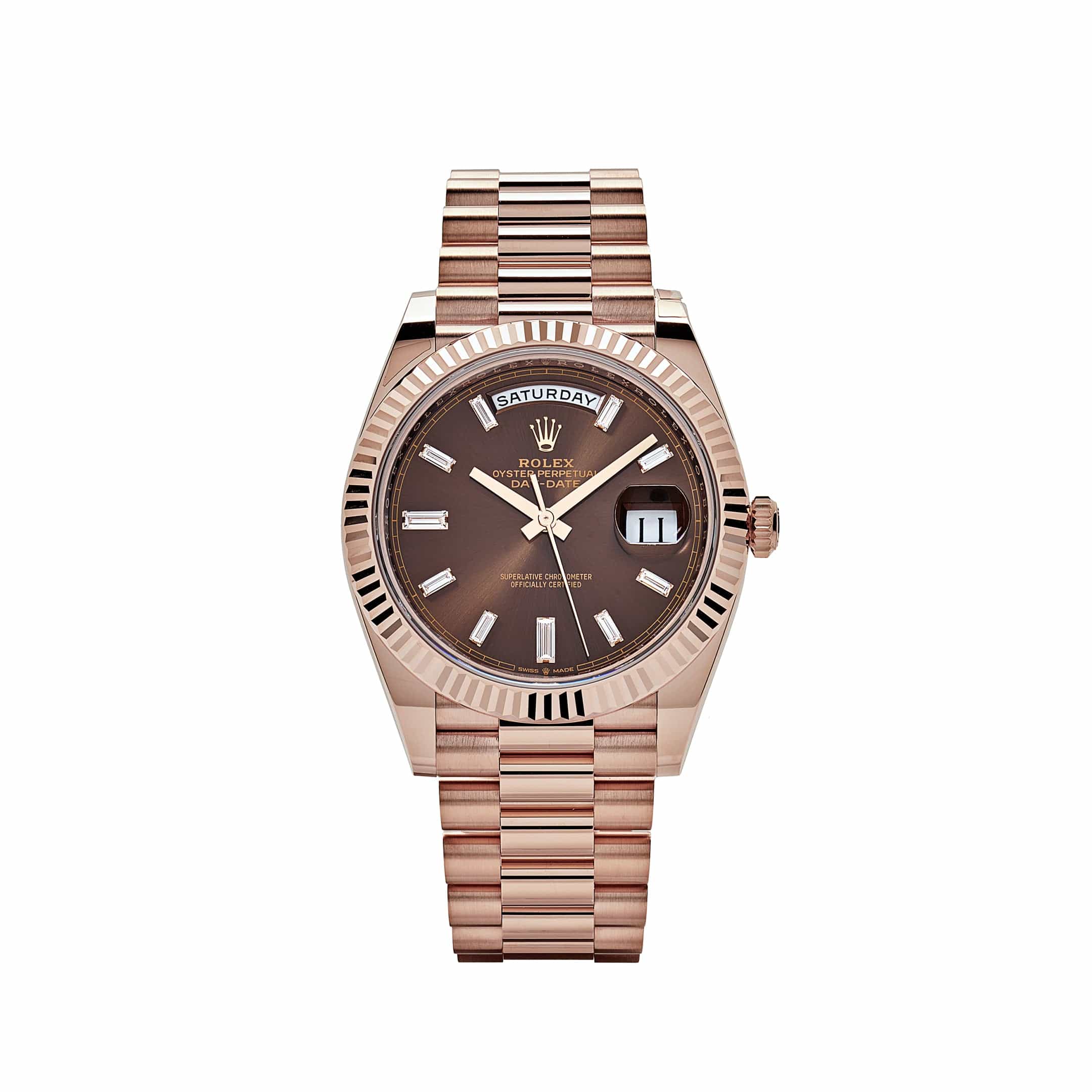 rolex-day-date-228235-rose-gold-chocolate-baguette-diamond-dial-2023-rolex-43627598577908 Rolex Day-Date 40 228235 Rose Gold Chocolate Baguette Diamond Dial (2024) - Image 1