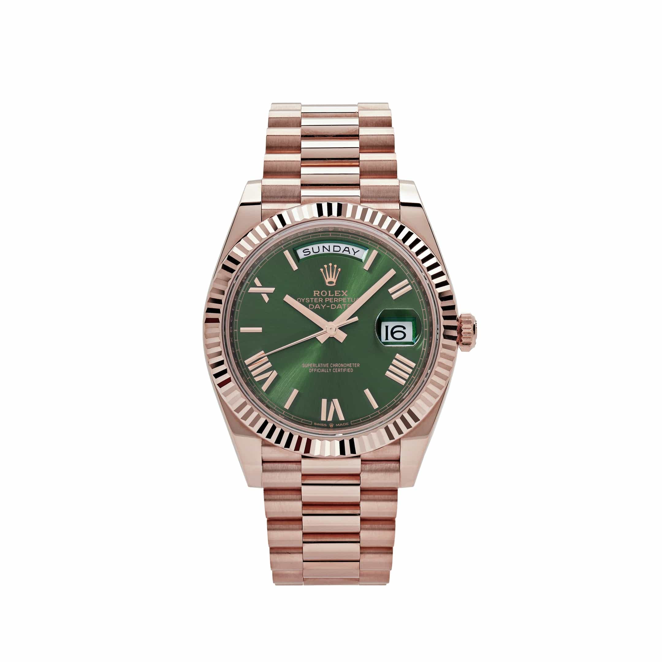 rolex-day-date-228235-rose-gold-olive-green-dial-2023-rolex-42102822797556 Rolex Day-Date 40 228235 Rose Gold Olive Green Dial (2023) - Image 1