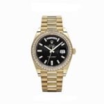 Rolex Day-Date 40 228348RBR Yellow Gold Black Diamond Dial Diamond Bezel