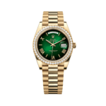 Rolex Day-Date 40 228348RBR Yellow Gold Green Ombre Roman Numeral Dial Diamond Bezel (2024)