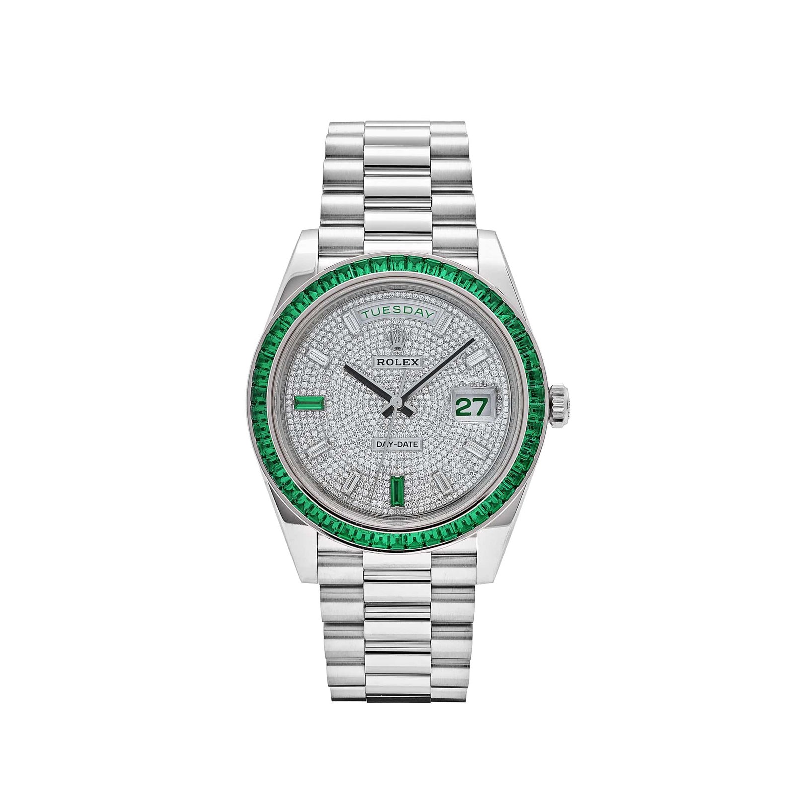 rolex-day-date-228396tem-platinum-diamond-dial-emerald-bezel-rolex-43613211164916 Rolex Day-Date 40 228396TEM Platinum Diamond Dial Emerald Bezel - Image 1