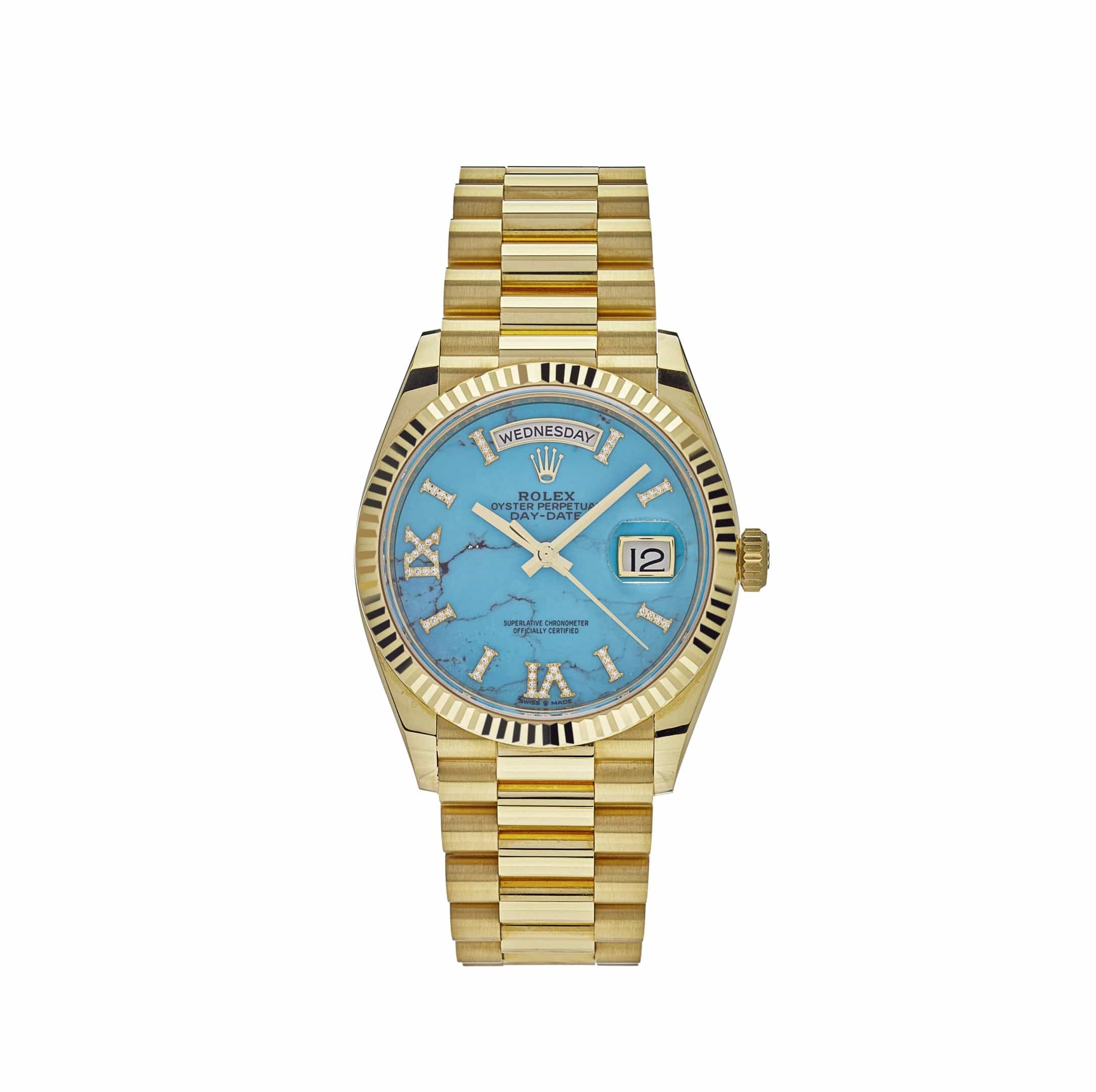 rolex-day-date-36-yellow-gold-turquoise-diamond-dial-128238-rolex-40267614748916 Rolex Day-Date 36 128238 Yellow Gold Turquoise Diamond Dial - Image 1