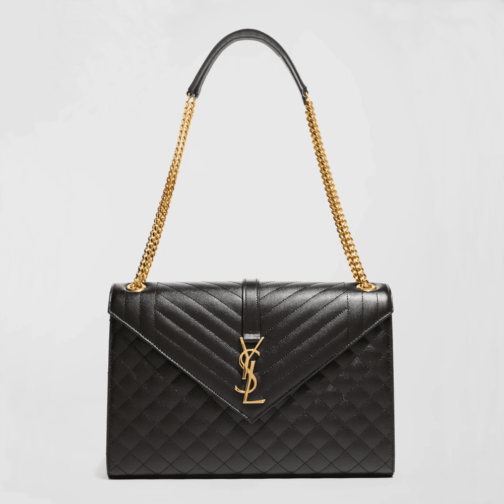 sFWnwKBl-3-1 Saint Laurent Envelope Triquilt Large YSL Shoulder Bag in Grained Leather - Image 1